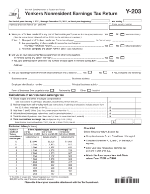 Yonkers Nonresident Earnings Tax Return Y-203