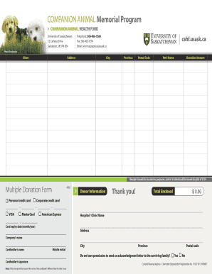 Companion Animal Memorial Program Donation Form