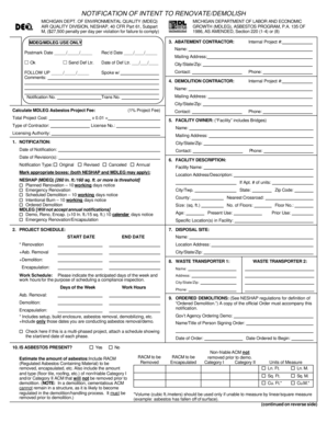 Michigan Intent to Renovate/Demolish Form