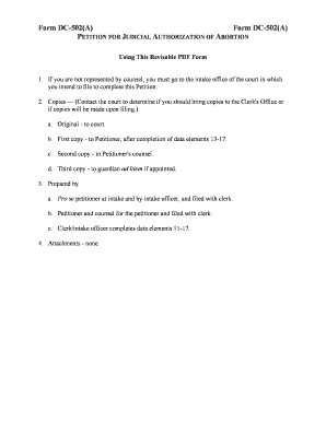 Form DC-502(A) Petition for Judicial Authorization of Abortion