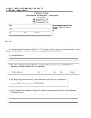 Pennsylvania Fictitious Name Amendment Form