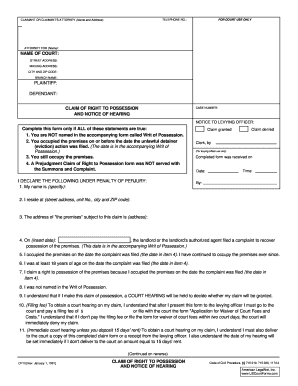 California Claim of Right to Possession