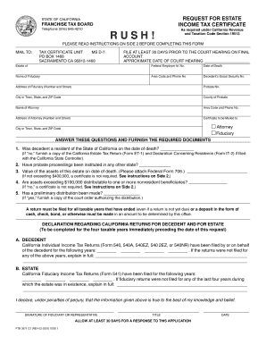 California Estate Income Tax Certificate