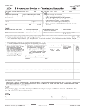 California Form 3560 2000 S Corporation Election or Termination