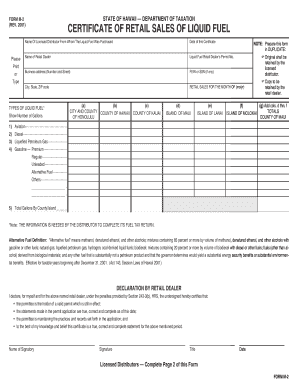 Hawaii Liquid Fuel Retail Sales Certificate