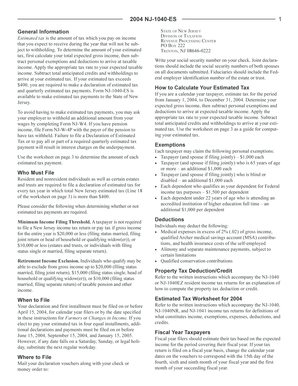 New Jersey Estimated Tax Worksheet for Individuals