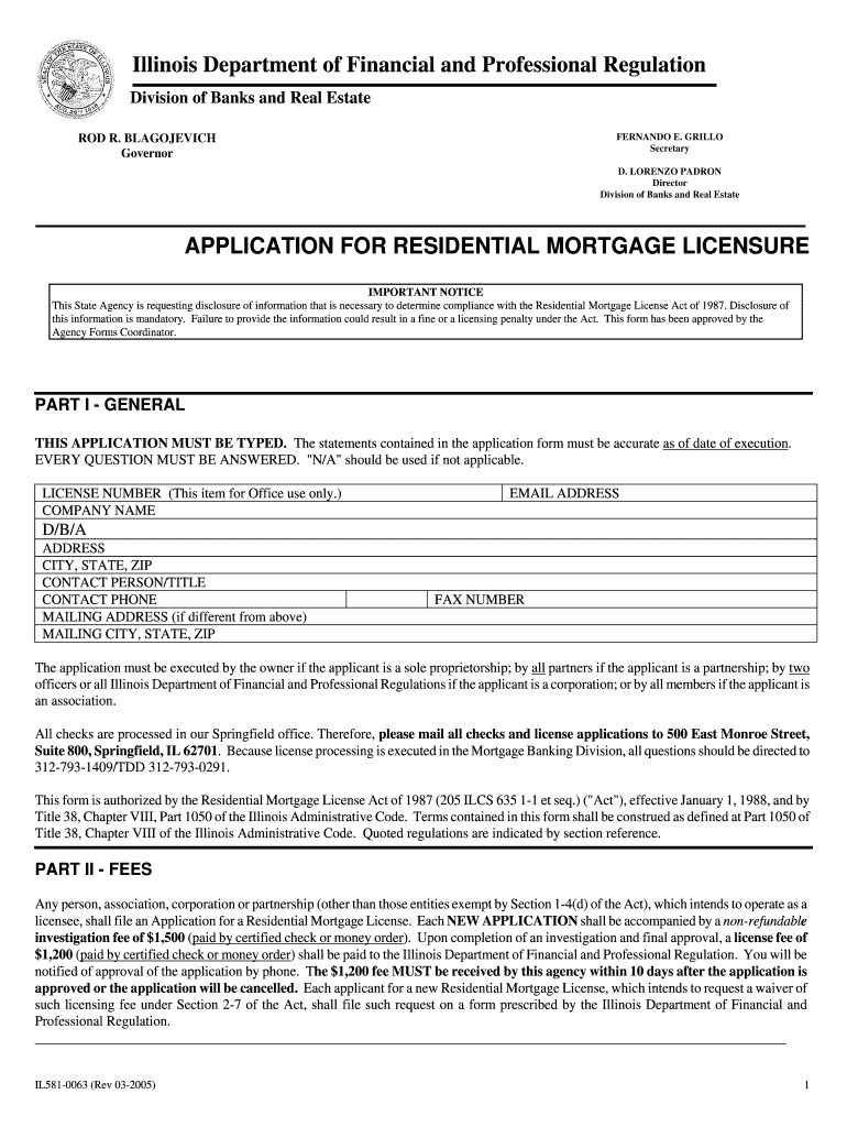 Fillable Online Illinois Application For Residential Mortgage ...