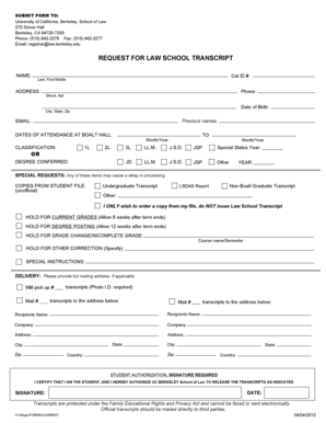 Request for Law School Transcript