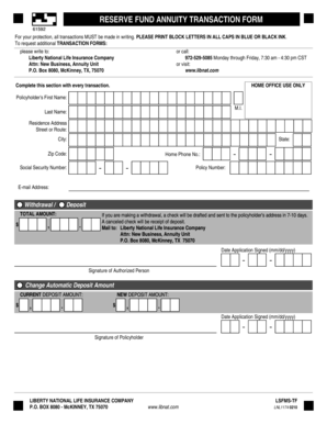 Reserve Fund Annuity Transaction Form