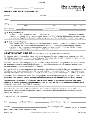 Policy Loan or Cash Surrender Request Form