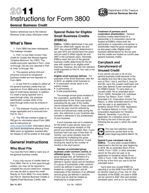 IRS Form 3800 Instructions