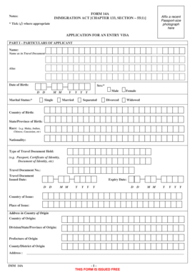 Singapore Entry Visa Application Form 14A