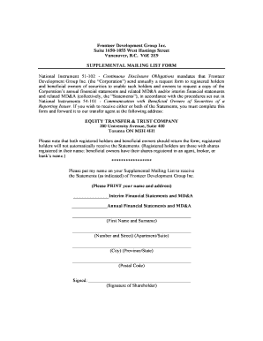 Supplemental Mailing List Form