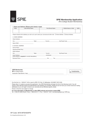 SPIE Pre-College Student Membership Application