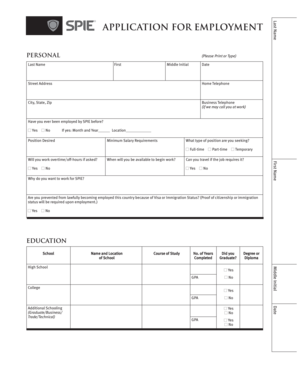 SPIE Employment Application Form
