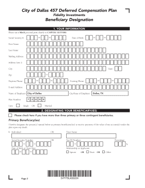 City of Dallas 457 Deferred Compensation Plan Beneficiary Designation