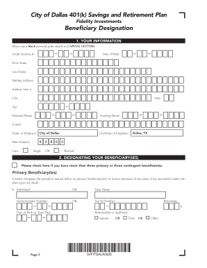 City of Dallas 401(k) Beneficiary Designation Form
