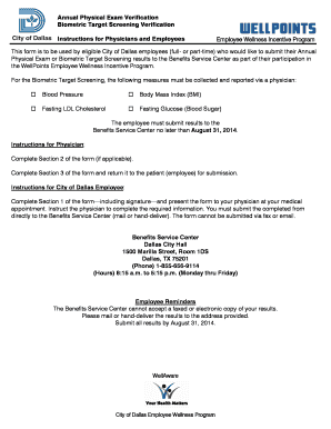 City of Dallas Employee Wellness Program Form