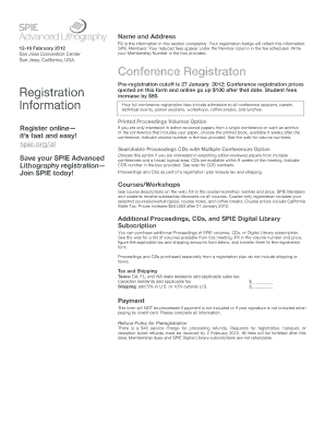SPIE Advanced Lithography Conference Registration Form