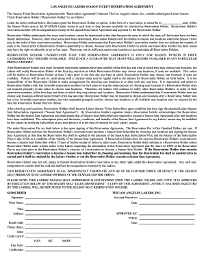 Los Angeles Lakers Season Ticket Reservation Agreement