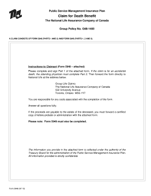 Public Service Management Insurance Plan Claim for Death Benefit