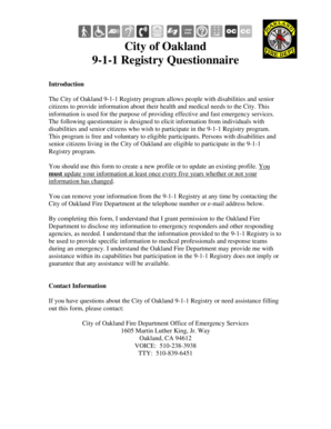 Oakland 9-1-1 Registry Questionnaire