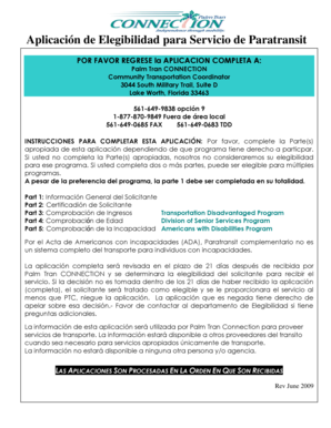 Aplicación de Elegibilidad para Servicio de Paratransit