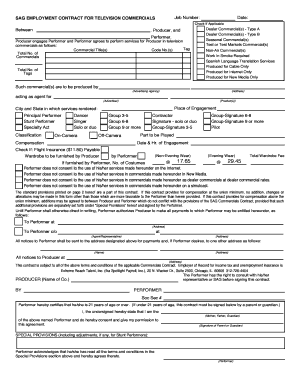 SAG Employment Contract for Television Commercials
