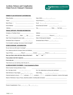 Accident Sickness Complication Claim Form
