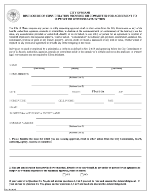 City of Miami Disclosure of Consideration Form