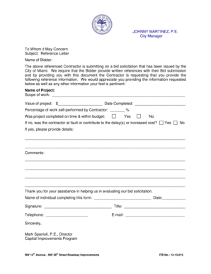 Reference Letter for Contractor Bid