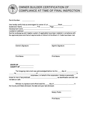 Owner Builder Compliance Certification