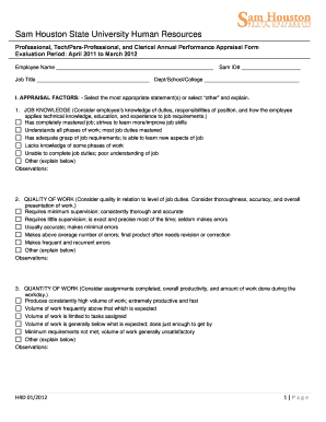Sam Houston State University Performance Appraisal Form