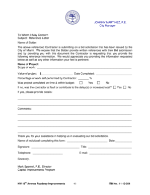 Reference Letter for Contractor Bid