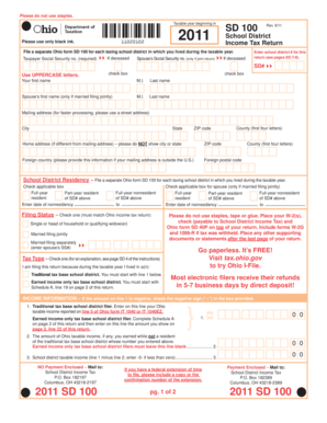 Ohio School District Income Tax Return Form SD 100
