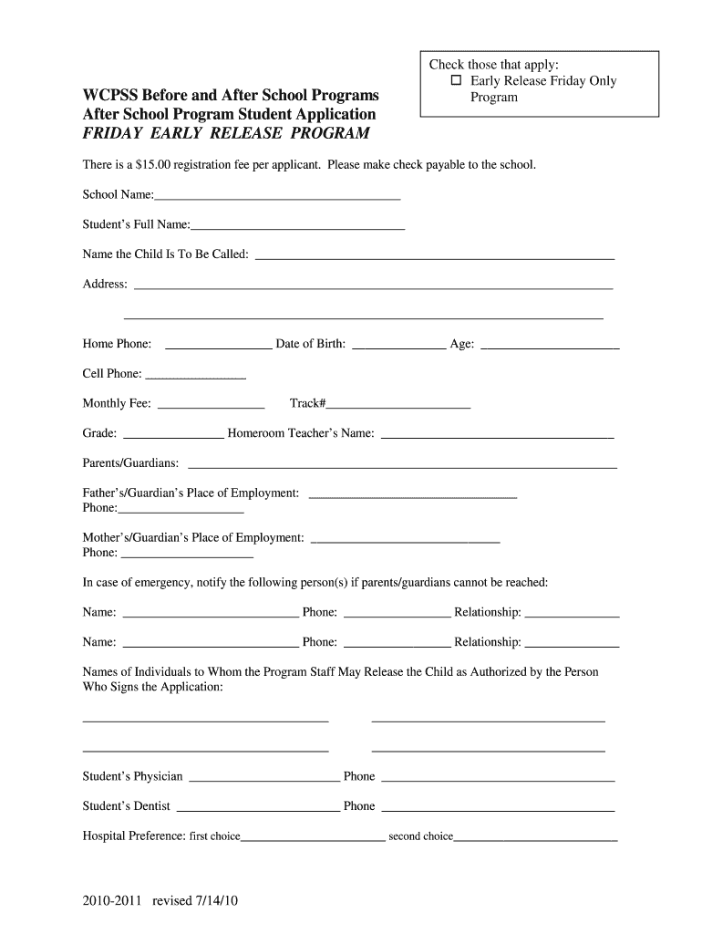 Fillable Online WCPSS Before and After School Programs Fax Email Print