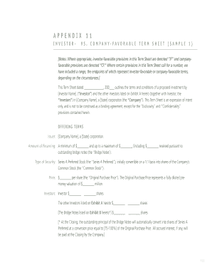 Sign in sheet - Investor Vs Company Favorable Sample Term Sheet - angelcapitalassociation