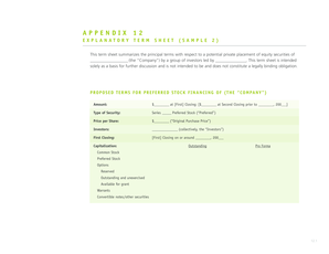 Term Sheet for Preferred Stock Financing