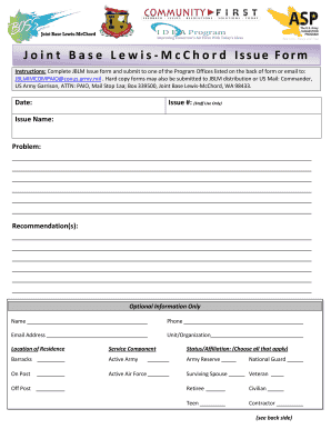 Joint Base Lewis-McChord Issue Form