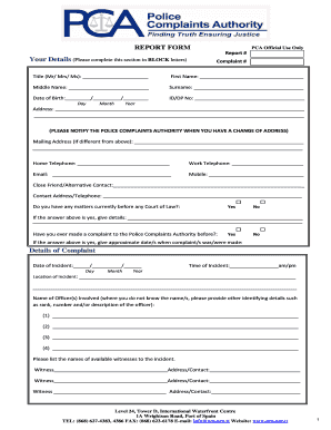 Police Complaint Report Form