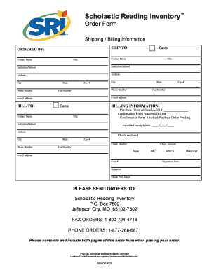 Scholastic Reading Inventory Order Form