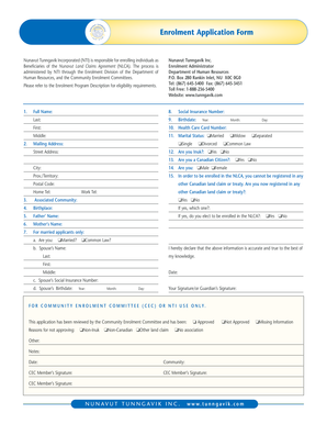 Nunavut Enrolment Application Form
