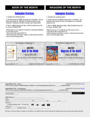 Book of the Month Magazine Redemption Form