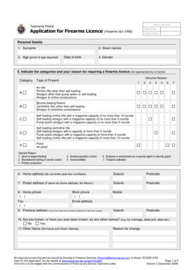 Tasmania Firearms Licence Application