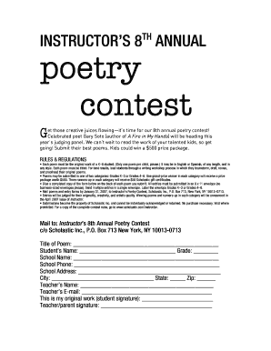 Instructor’s 8th Annual Poetry Contest Entry Form