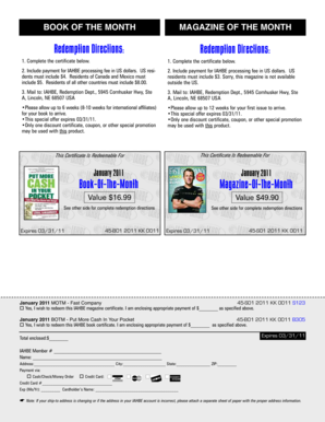 Book of the Month Magazine Redemption Form