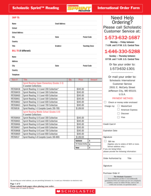 Scholastic Sprint Reading International Order Form