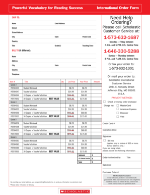 Scholastic International Order Form