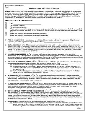 US Federal Representations and Certifications Form