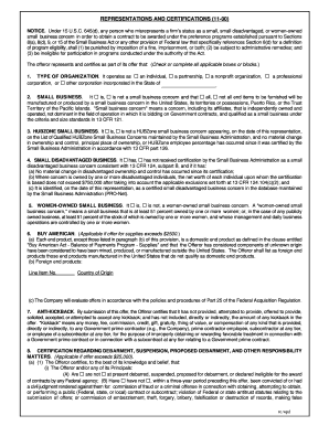 US Federal Representations and Certifications Form